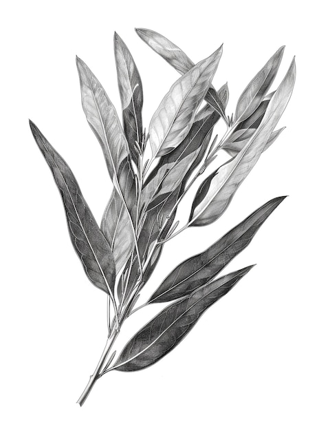 Monochromatyczny vintage liść w stylu line art