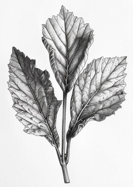 Monochromatyczny vintage liść w stylu line art