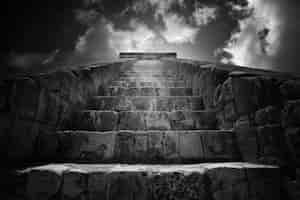 Bezpłatne zdjęcie monochromatyczny widok mezoamerykańskich piramid na dzień światowego dziedzictwa