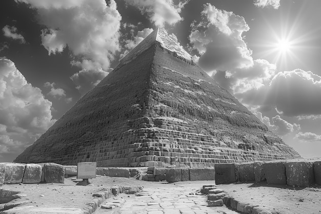 Bezpłatne zdjęcie monochromatyczny widok piramid giza na dzień światowego dziedzictwa