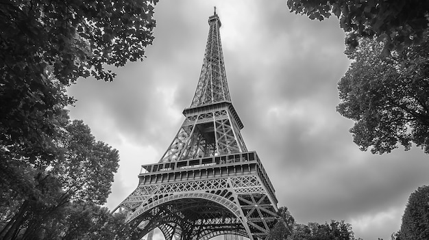 Bezpłatne zdjęcie monochromatyczny widok wieży eiffla na dzień światowego dziedzictwa