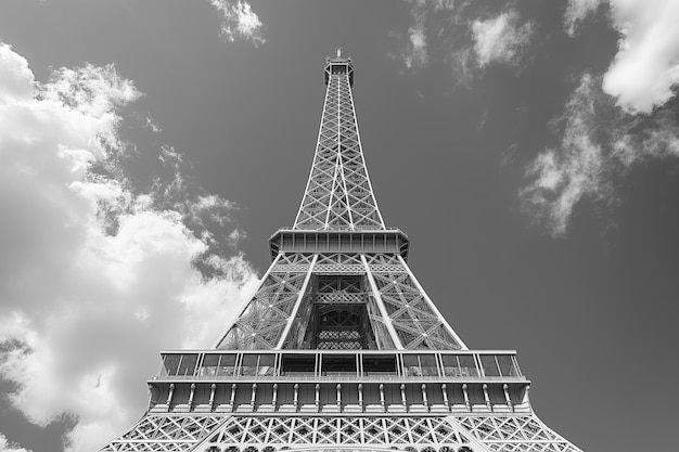 Bezpłatne zdjęcie monochromatyczny widok wieży eiffla na dzień światowego dziedzictwa