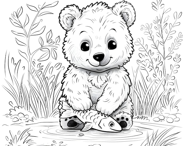 Bezpłatne zdjęcie monochrome line art bear coloring page illustration