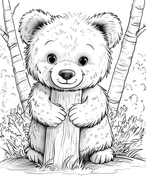 Bezpłatne zdjęcie monochrome line art bear coloring page illustration