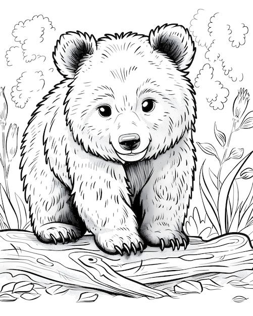 Bezpłatne zdjęcie monochrome line art bear coloring page illustration