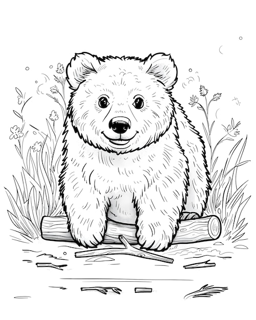 Bezpłatne zdjęcie monochrome line art bear coloring page illustration