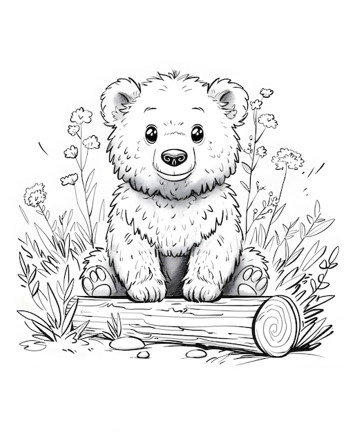 Bezpłatne zdjęcie monochrome line art bear coloring page illustration