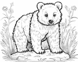 Bezpłatne zdjęcie monochrome line art bear coloring page illustration