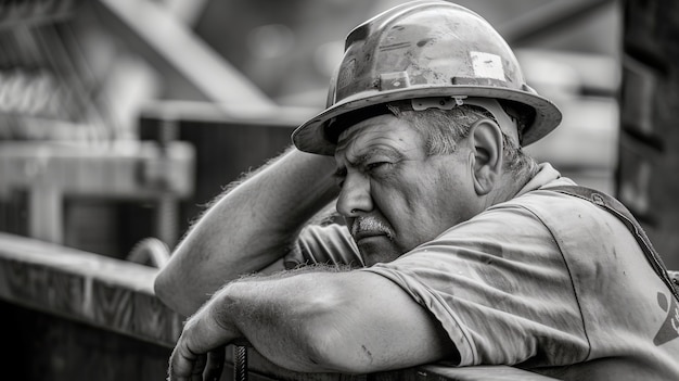 Bezpłatne zdjęcie monochrome scene depicting life of workers on a construction industry site