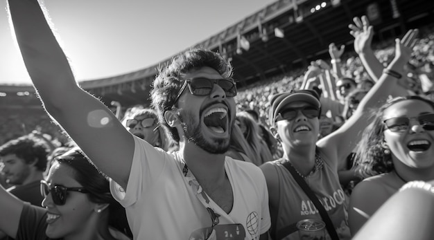 Bezpłatne zdjęcie monokromatyczni fani piłki nożnej cheerleading