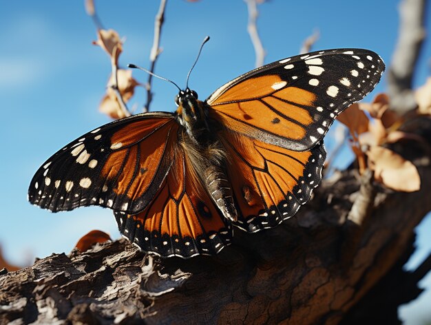 Motyl na pniu drzewa