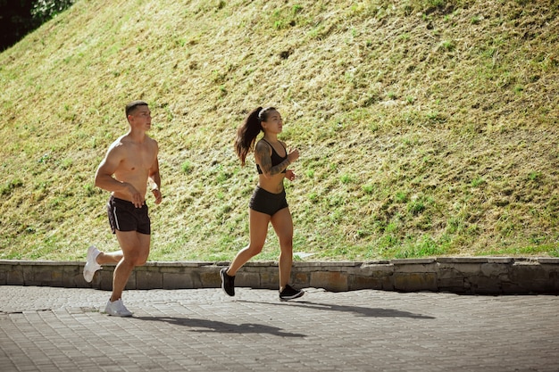 Muskularni Sportowcy Robią Trening W Parku. Gimnastyka, Trening, Elastyczność Treningu Fitness.