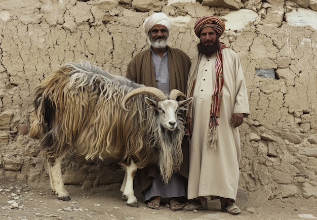 Bezpłatne zdjęcie muslim people with photorealistic animals prepared for the eid al-adha offering