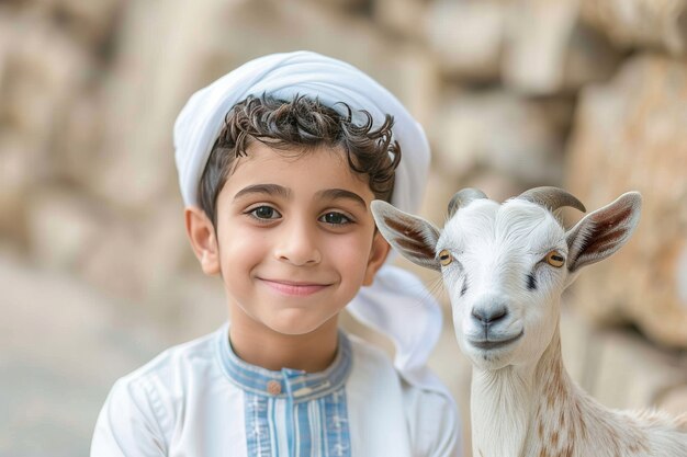 Muzułmanie z fotorealistycznymi zwierzętami przygotowanymi do ofiary eid al-adha