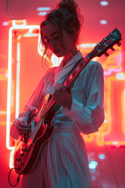 Bezpłatne zdjęcie muzyk grający na gitarze elektrycznej