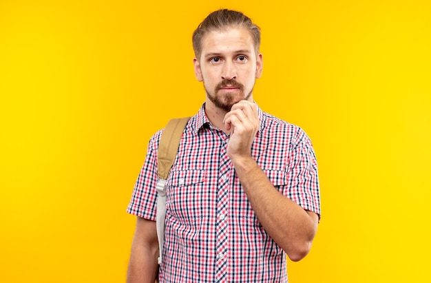 Myślący Młody Student Ubrany W Plecak, Kładący Rękę Na Podbródku