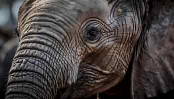 Bezpłatne zdjęcie na pierwszy plan wysuwa się majestatyczny i pomarszczony portret słonia wygenerowany przez sztuczną inteligencję