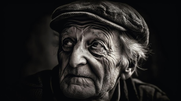 Bezpłatne zdjęcie na twarzy starca widać nostalgię wywołaną przez sztuczną inteligencję