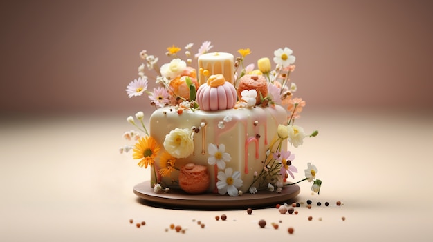 Bezpłatne zdjęcie nadmiernie obciążony ciastem z kwiatami