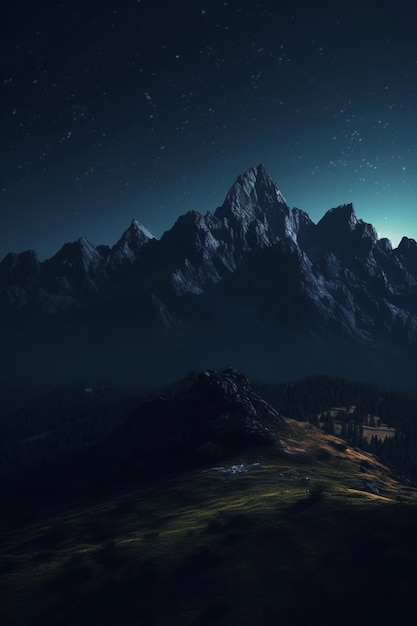 Natura krajobraz z górami i rozgwieżdżonym nocnym niebem