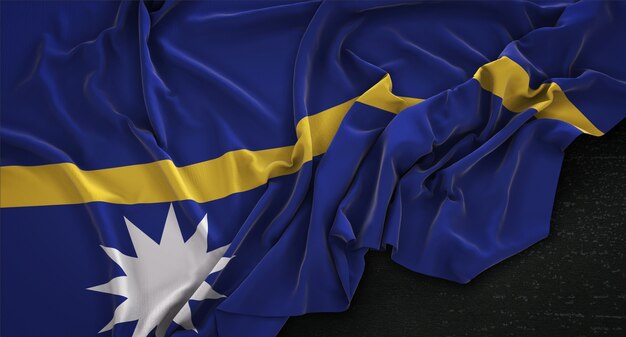 Nauru Flag Zgnieciony Na Ciemnym Tle Renderowania 3D