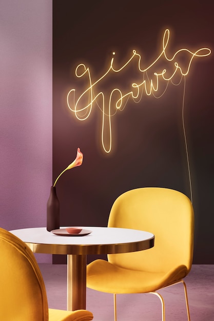 Bezpłatne zdjęcie neon girl power w autentycznej kawiarni