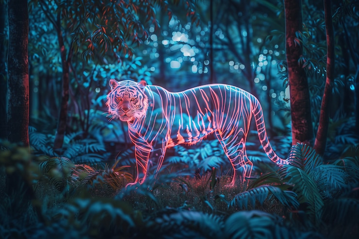 Bezpłatny plik Zdjęcie neonowy hologram tygrysa