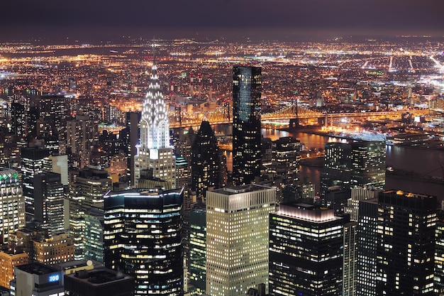 New York City Manhattan skyline widok z lotu ptaka o zmierzchu