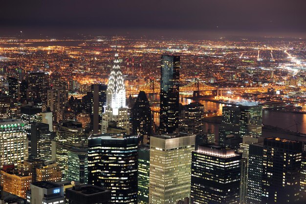 New York City Manhattan skyline widok z lotu ptaka o zmierzchu