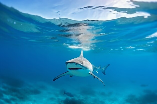 Niebezpieczny rekin pod wodą