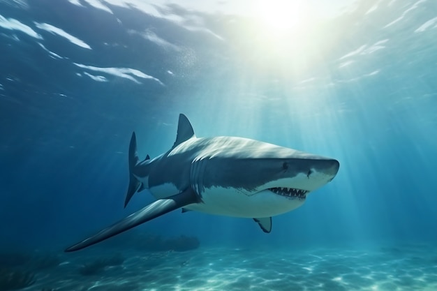 Bezpłatne zdjęcie niebezpieczny rekin pod wodą