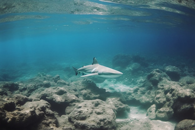 Bezpłatne zdjęcie niebezpieczny rekin pod wodą