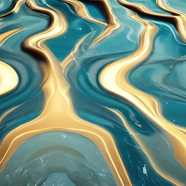 Niebieska i złota powierzchnia wody z niebieskim i złotym wzorem.