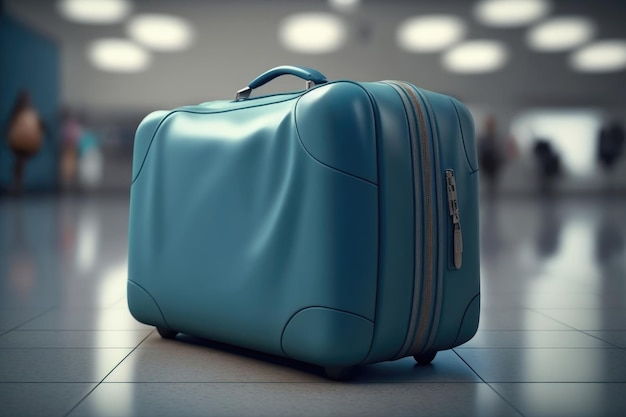 Bezpłatne zdjęcie niebieska walizka na koncepcji podróży i turystyki wyjazdu z lotniska bagaż i transport bagażu na podróż i wakacje