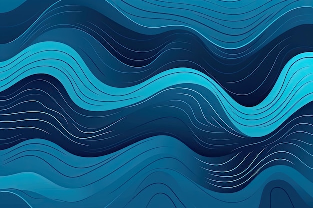 Niebieskie fale wzór Lato jezioro linie fal plaża fale krzywa przepływu wody abstrakcyjny krajobraz wibrujący jedwab tekstylny tekstura wektor bezszwowe tło Ai generowane