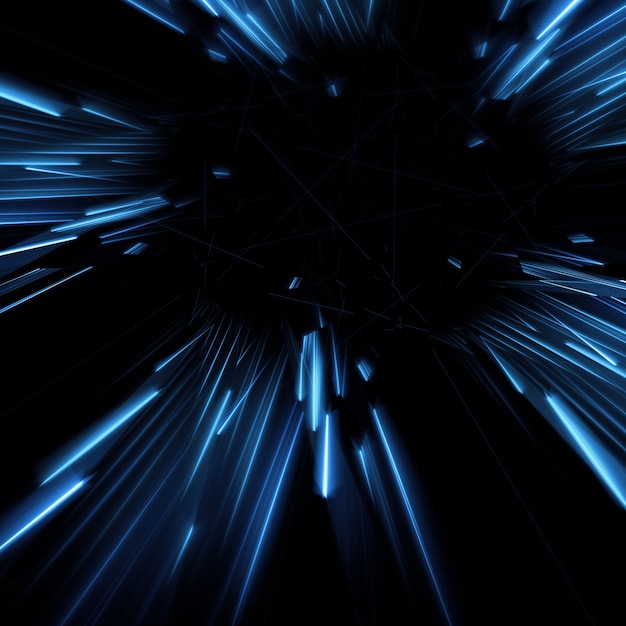 Bezpłatne zdjęcie niebieskie promienie pochodzące z centralnej 3d ilustracji