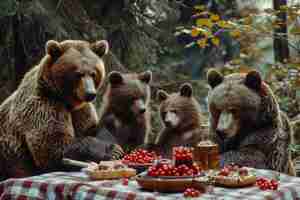 Bezpłatne zdjęcie niedźwiedzie na pikniku na świeżym powietrzu