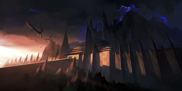 Niesamowita ilustracja ciemnego zamku.