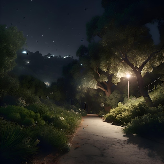 Bezpłatne zdjęcie noc w parku z pełnym księżycem i gwiazdami 3d rendering