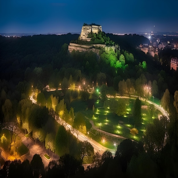 Bezpłatne zdjęcie nocny widok powietrzny chateau de chateau de chateau de chateau de chateau de chateau de chateau de chateau de chateau de chateau de chateau de chateau de chateau de chateau de chateau de chateau de chateau de chateau