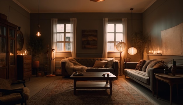 Bezpłatne zdjęcie nowoczesny luksusowy salon z eleganckim designem i wygodną sofą wygenerowany przez ai