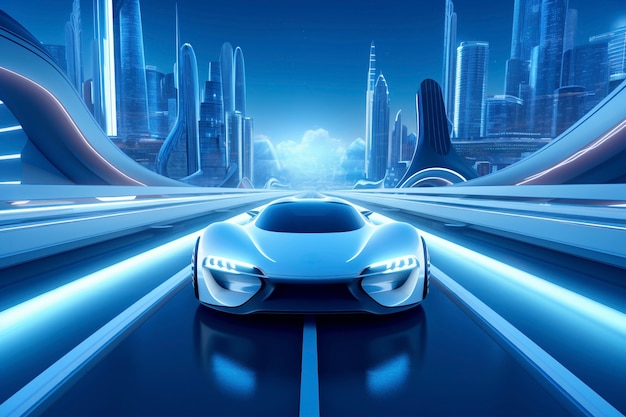 Nowoczesny samochód na futurystycznej drodze