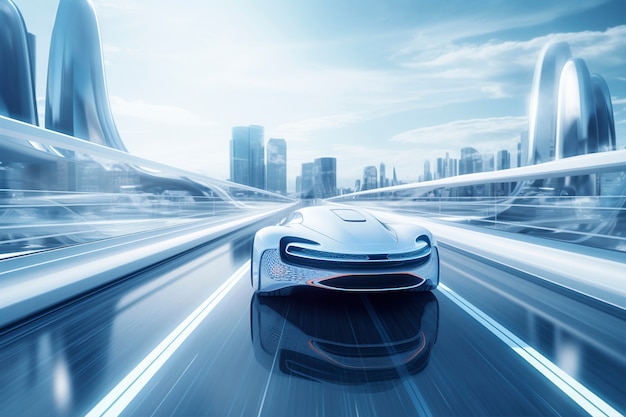Bezpłatne zdjęcie nowoczesny samochód na futurystycznej drodze