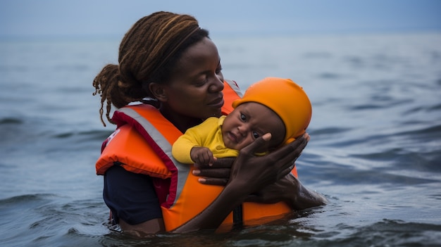 Bezpłatne zdjęcie noworodek uratowany z kryzysu migracyjnego