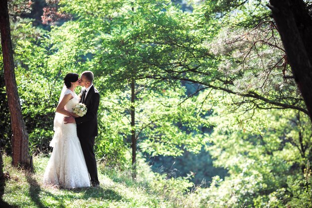 Nowożeńcy całuje w lesie