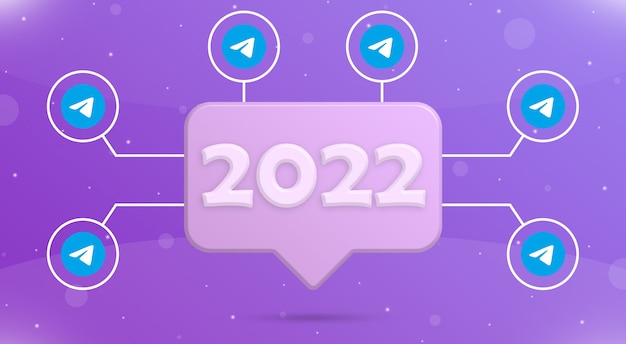 Nowy rok 2022 na ikonie powiadomień z logo telegramów wokół 3d