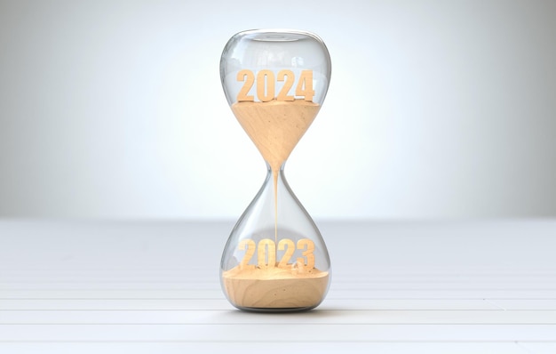 Bezpłatne zdjęcie nowy rok 2024 czas na 2023 kończy się w piaskownicy