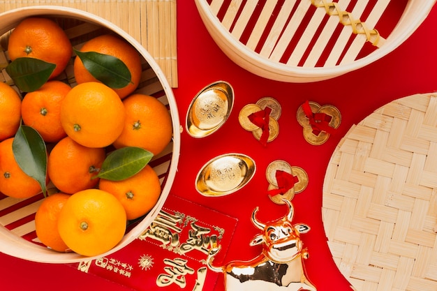 Bezpłatne zdjęcie nowy rok chińskie pomarańcze 2021 i wół