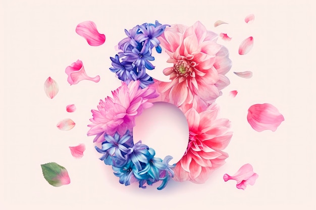 Bezpłatne zdjęcie numer osiem wykonany z kwiatów koncepcja dnia kobiet