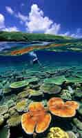Bezpłatne zdjęcie nurkowie otoczeni piękną podwodną przyrodą